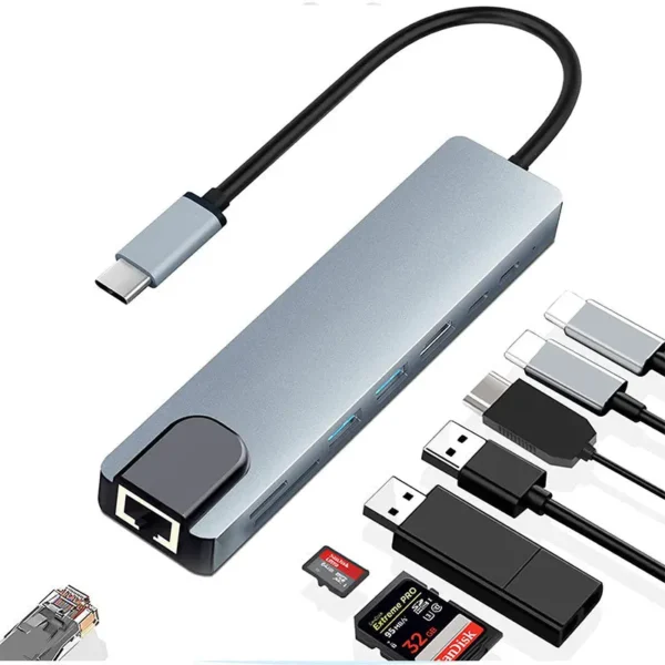 Adaptateur multiport de concentrateur USB C 8 en 1