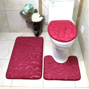 Ensemble de 3 pièces tapis salle de bain , Tapis Anti-dérapant Absorbant Tapis de Toilette en Forme de u + siège de Toilette