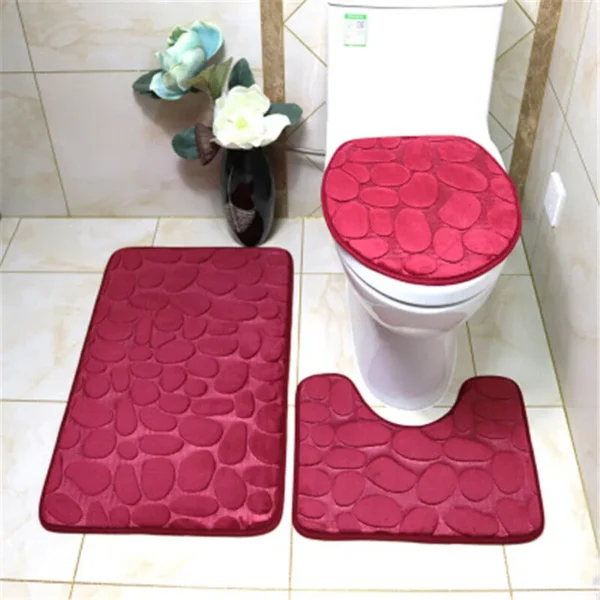 Ensemble de 3 pièces tapis salle de bain , Tapis Anti-dérapant Absorbant Tapis de Toilette en Forme de u + siège de Toilette