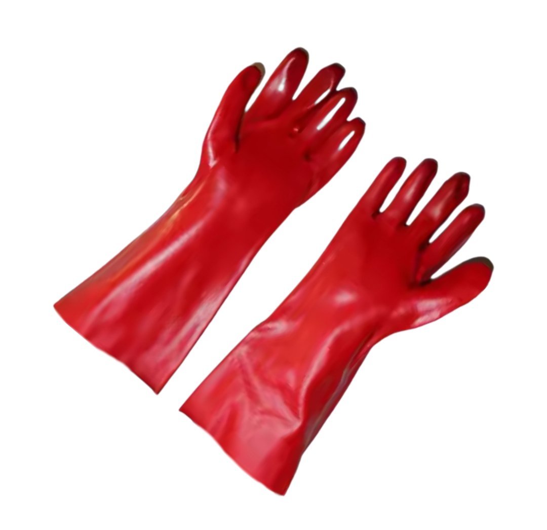 Gants de protection chimique à manches longues en PVC Site KF400 rouges taille L Gants PVC protection chimique,paquet de 12 pièces