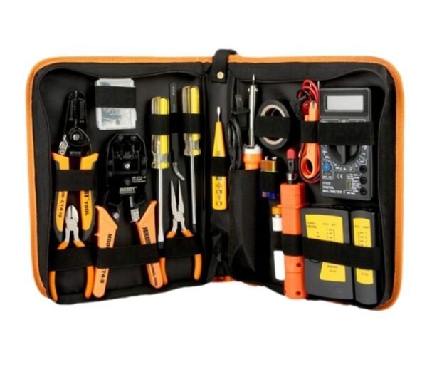 Kit d'outils à sertir CAT5 CAT6 RJ45 avec 50 connecteurs, 50 couvertures, testeur de câble réseau LAN, pince à dénuder Ethernet (orange)