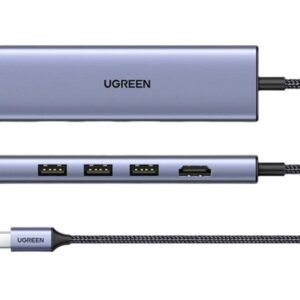 Adaptateur multi port  Type C ,6 Sorties de Ports ] Le hub USB C 6-en-1 offre un port HDMI 4K 60Hz, un port de charge USB C Power Delivery 100W, deux ports USB 3.0 de type A 5 Gbps, deux fentes pour le lecteur des cartes SD et Micro SD.