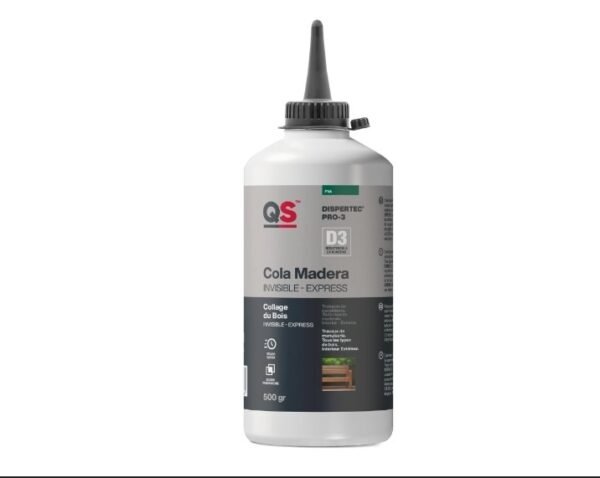 colle à bois polyuréthane monocomposant, de la marque QS, appelée PLASTIPOL 444. 
