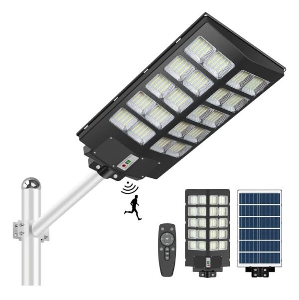Lampadaire solaire 1500 W - Lampadaire solaire LED 6000 K 4000 lm du crépuscule à l'aube - Projecteur solaire extérieur avec capteur radar, étanche IP65, montage mural ou sur poteau [Classe énergétiq