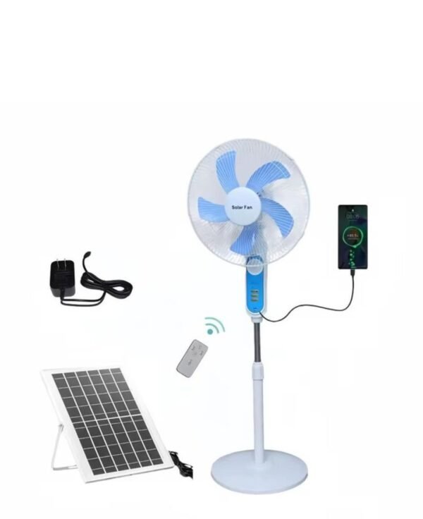 Ventilateur Sur Pied rechargeable avec panneaux solaire et télécommande, USB , LED
