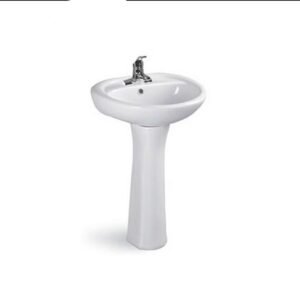 lavabo de salle de bain simple qui se compose d'un bassin et d'un pied de support