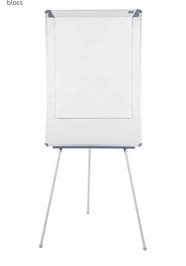 Tableau blanc avec 3 pier  magnétique avec trépied, 70 x 100 cm, cadre gris et bleu, avec plateau et clip réglable pour blocs – Image 2
