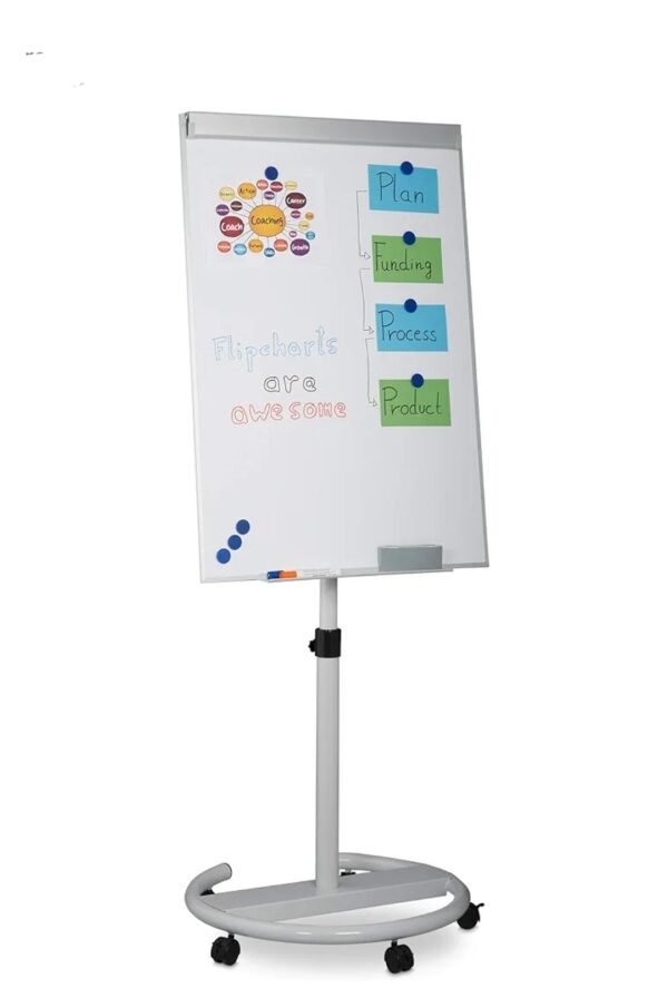 Tableau Magnétique Blanc 70 x 100 Chevalet de Conférence - sur Roulettes, Réglable en Hauteur, Mobile, 70 x 100 cm, Magnétique, Effaçable, Incluant Marqueurs, Aimants, Papiers, Éponge - Paperboard, Tableau Magnétique Blanc