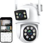 Caméra de sécurité WiFi,  cellulaire Caméra 4K 8MP PTZ, double objectif, double écran, Zoom numérique 4X, caméra IP 4MP HD, suivi automatique, vidéosurveillance extérieure Résolution HD(4MP Add 32G SD Card)