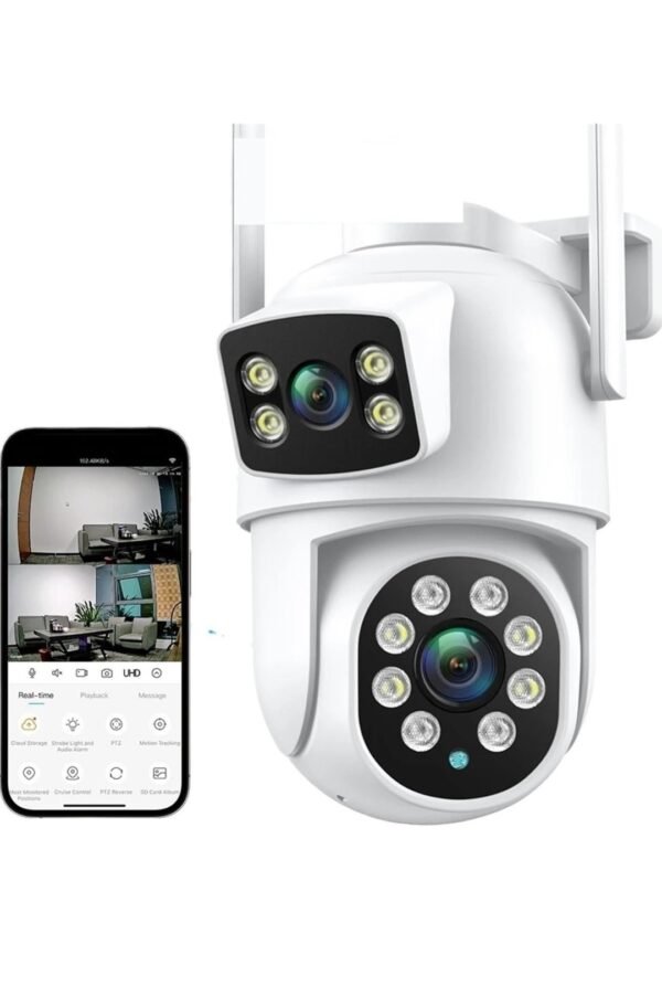 Caméra de sécurité WiFi,  cellulaire Caméra 4K 8MP PTZ, double objectif, double écran, Zoom numérique 4X, caméra IP 4MP HD, suivi automatique, vidéosurveillance extérieure Résolution HD(4MP Add 32G SD Card)