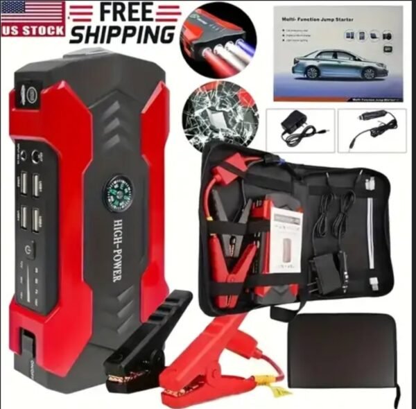 Démarreur De Batterie De Voiture Portable avec écran LCD, 1500a 12000mAh USB Batterie De Démarrage De Démarrage De Batterie avec Câbles De Démarrage Et chargeur Téléphone Modes D'éclairage LED – Image 4