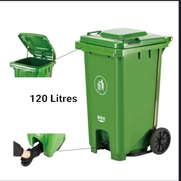 Poubelle à roulettes et pédale, Conteneur poubelle 2 roues - 120 litres