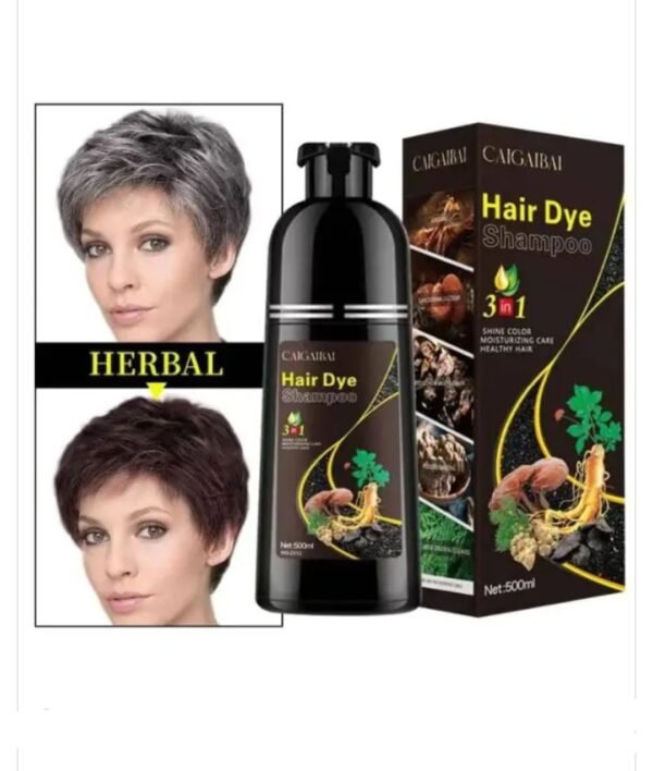 Shampoing pour cheveux coloration en Noir des cheveux - 500 ml Shampoing de couleur de cheveux longue durée 3 en 1, teinture pour cheveux noirs, pour femmes et hommes, couverture de sécurité à base de plantes naturelles, crème pour cheveux blancs et gris – Image 2
