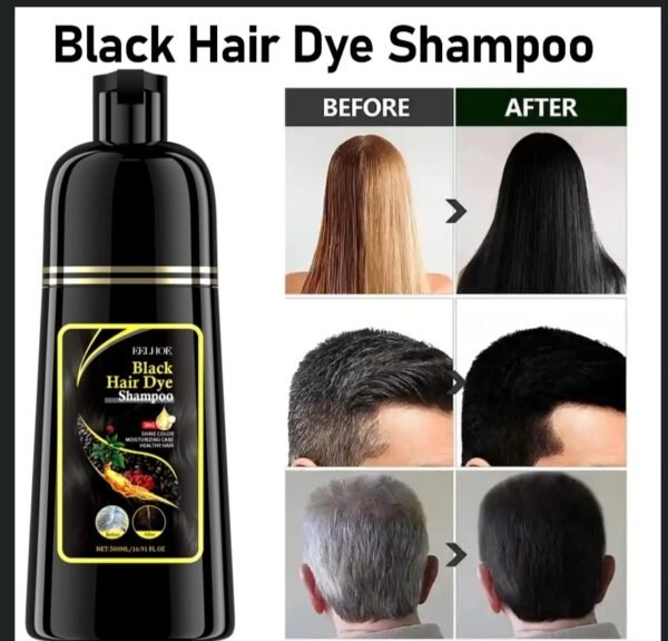 Shampoing pour cheveux coloration en Noir des cheveux - 500 ml Shampoing de couleur de cheveux longue durée 3 en 1, teinture pour cheveux noirs, pour femmes et hommes, couverture de sécurité à base de plantes naturelles, crème pour cheveux blancs et gris