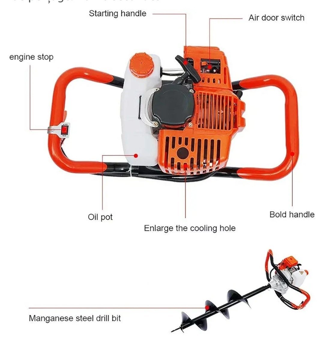 Foreuse de Terre à Essence à 2 Temps, tarière de Poteau de clôture, foreuse de Trou de Terre, tarière de Terre, foreuse de Trou de Poteau de clôture, Pelle en Spirale à Essence de – Image 6