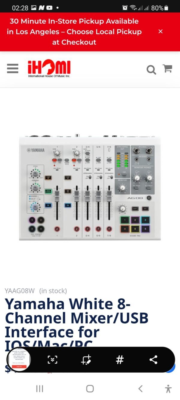 Table de mixage, Console de mixage Yamaha White 8 canaux/interface USB pour iOS/Mac/PC – Image 3