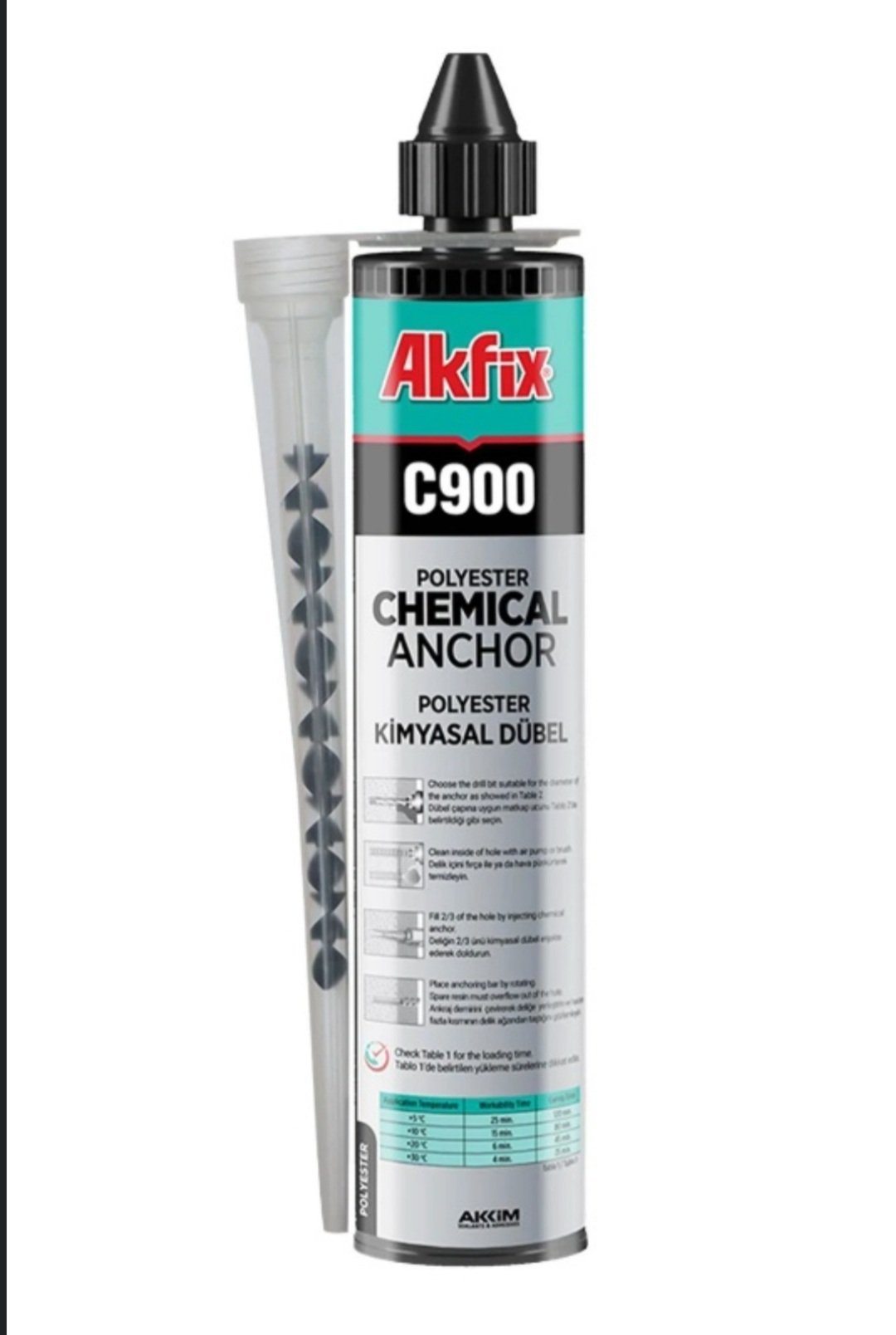 Akfix Chemical Anchor 300 ml C900
colle Akfix C900 Chemical Anchor, qui est une cheville chimique à base de polyester