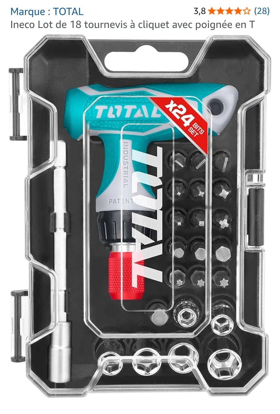 TOTAL TOOLS Jeu de 24 tournevis à clé à poignée en T – TACSD30186