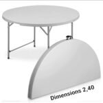 Table pliante ronde de 2,40 m, table ronde portable en plastique robuste, table de salle à manger pliable d'intérieur ou d'extérieur avec poignée, table de salle à manger portable en plastique