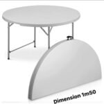 Table pliante ronde de 1,5 m, table ronde portable en plastique robuste, table de salle à manger pliable d'intérieur ou d'extérieur avec poignée, table de salle à manger portable en plastique pour