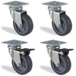 Lot roulettes pivotante et pivotante à frein caoutchouc gris diamètre 75mm charge 180kg