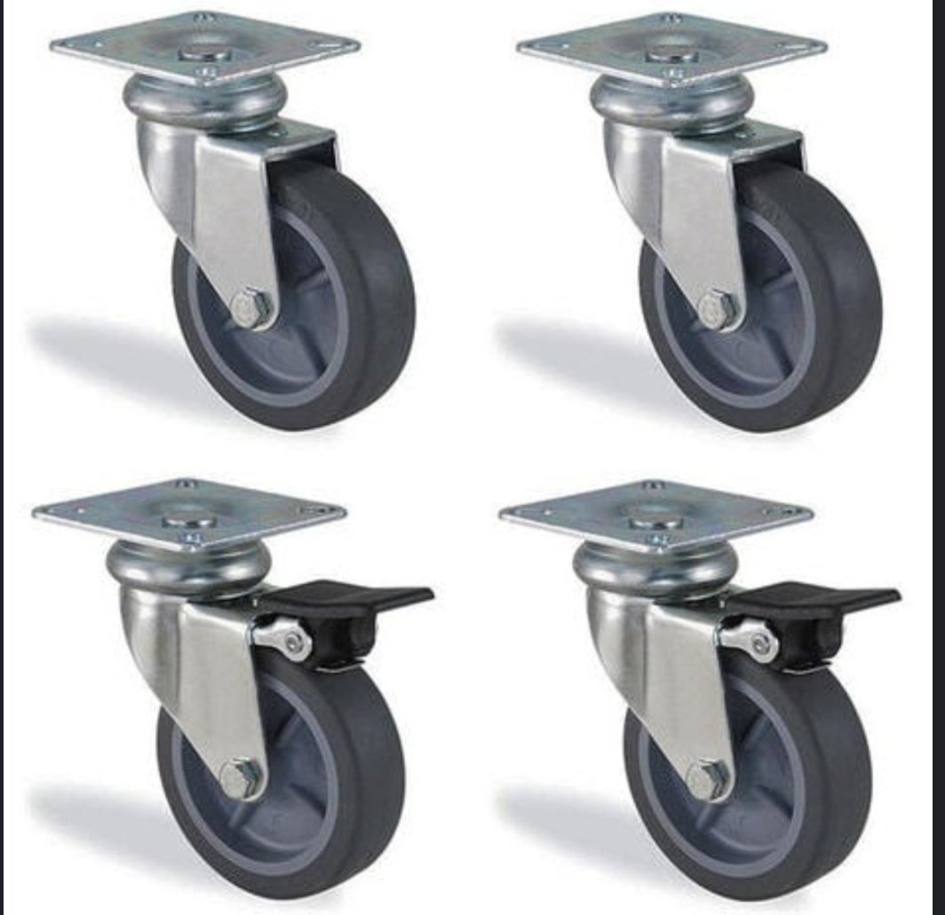 Lot roulettes pivotante et pivotante à frein caoutchouc gris diamètre 75mm charge 180kg