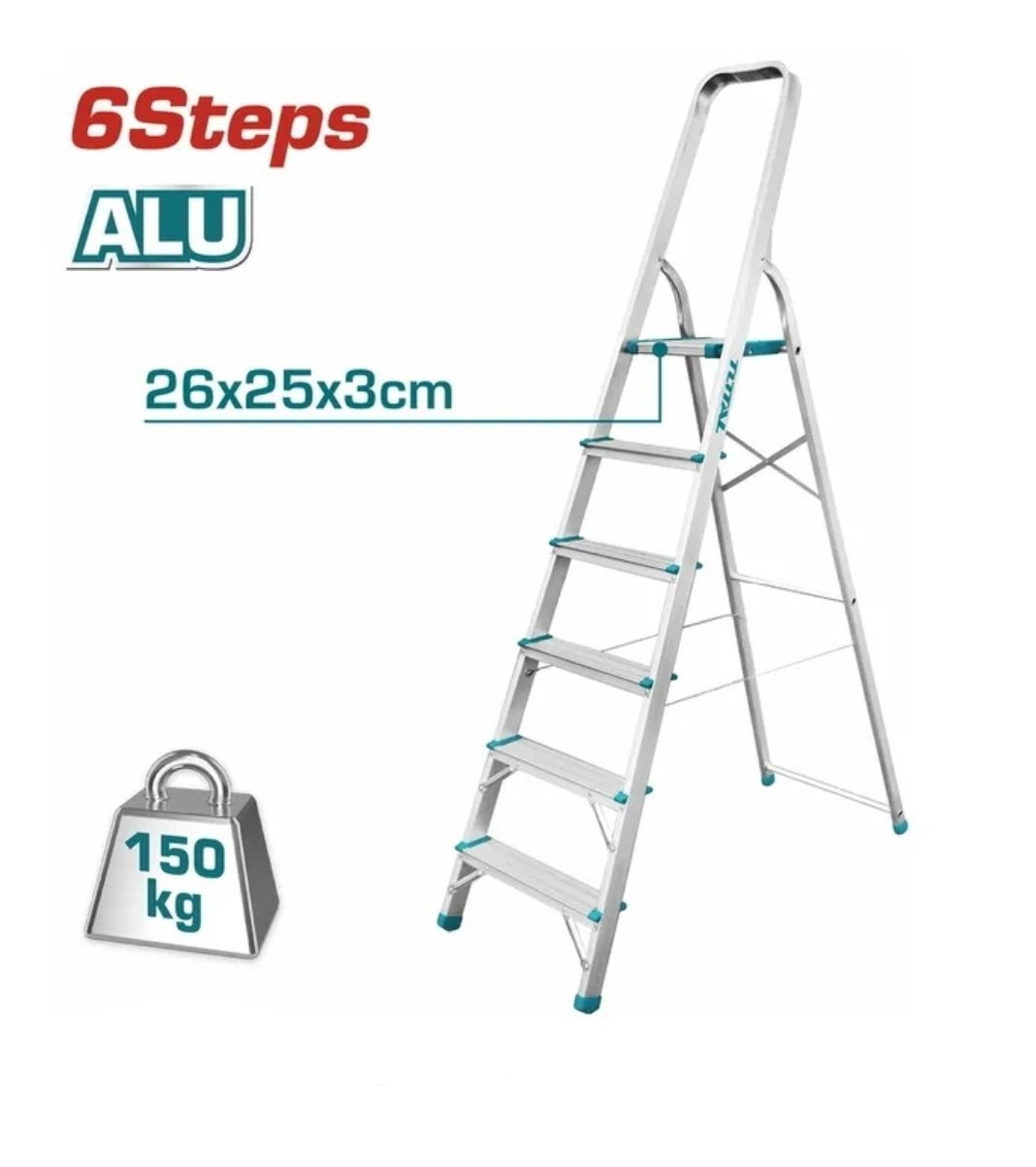 Échelle en aluminium à 6 marches Pliable Pour usage domestique et bricolage Capacité de charge maximale 150 kg Gris – Image 2