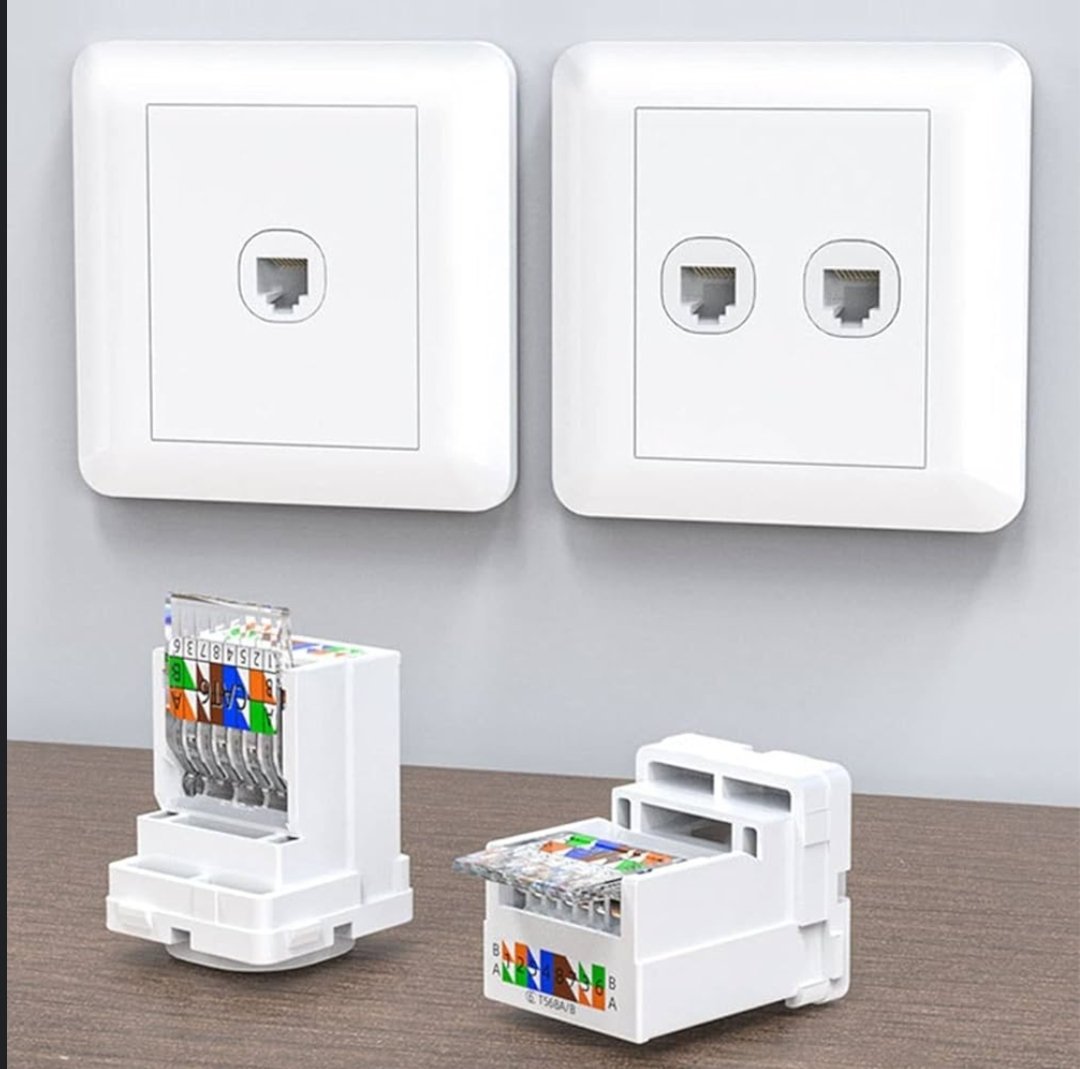 Prise RJ45 CAT6 CAT5E Internet LAN 1/2 ports Ethernet Prise murale 1/2 port plat pour bureau, maison, école, PC (Cat6 1 prise + 1 panneau de port)