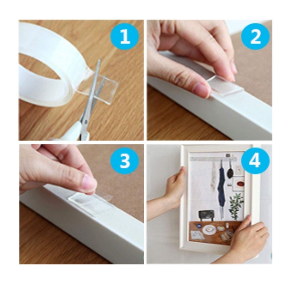 Ruban adhésif double face 50 mm x 5 mm Ruban amovible ultra-résistant Transparent pour tapis, tableaux, affiches, bureau, vos objets de maison, camping-car (LPNT5001) – Image 2