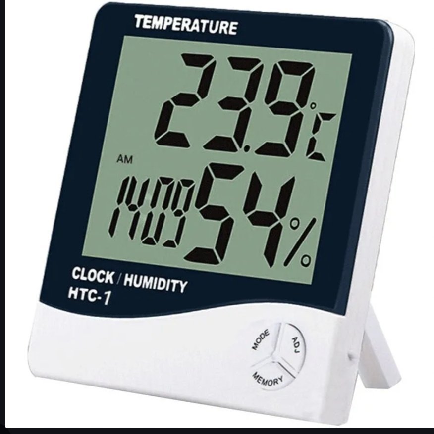 thermo-hygromètre numérique (modèle HTC-1). Cet appareil est conçu pour mesurer simultanément la température et l'humidité relative de l'air.