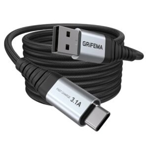 Cable USB C [2m], USB C vers USB Charge Rapide 3.1A QC3.0, Câble Tressé en Nylon pour iPhone 16/15, Samsung S22/S21/S20, Huawei,