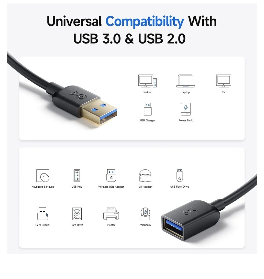 Cable Matters Câble ralonge USB 3 m (rallonge usb 3.0, Cable USB Male Femelle) noir pour Oculus Rift, HTC Vive, casque Playstation VR, etc câble d'extension USB 3.0 court de type A mâle vers femelle – Image 2