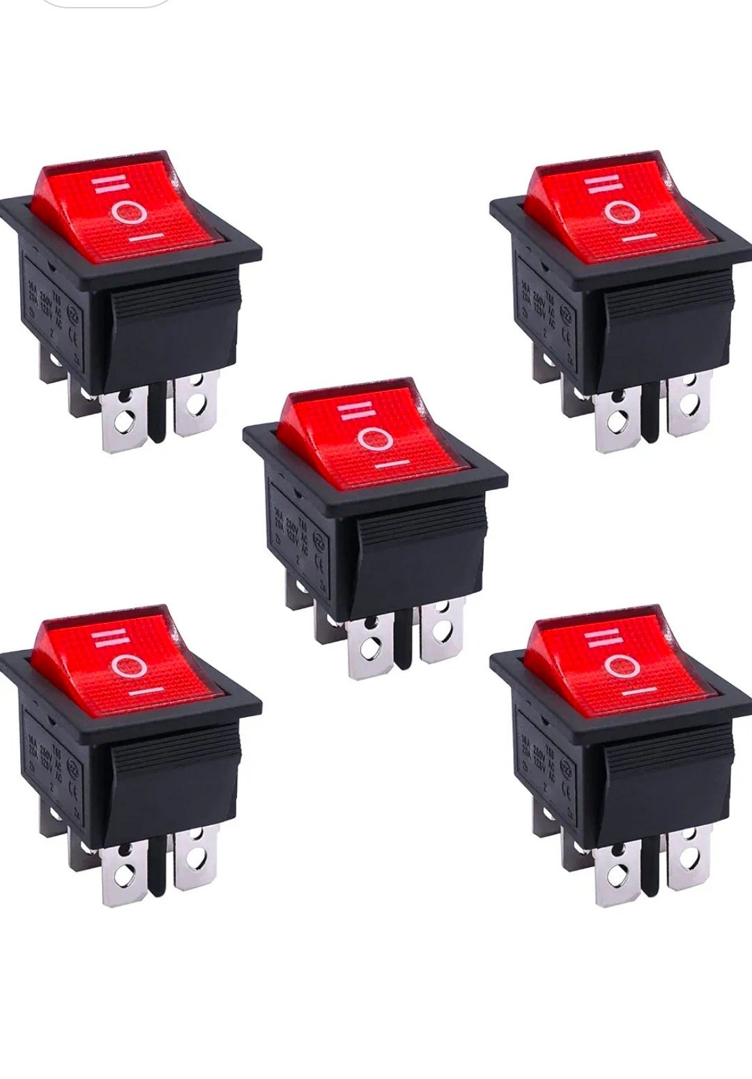 Interrupteur à Bascule ON/OFF/ON DPDT 6 broches 3 positions Commutateur à bascule avec rouge Indicateur LED 16A 250V pour Voiture Camion Bateau Appareils électroménagers KCD2-203N-R – Image 2