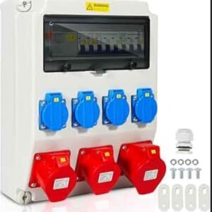 Répartiteur mural, répartiteur de courant avec disjoncteur 1 x 32 A, 2 x 16 A, 4 x 230 V avec LS+FI, distributeur de courant de construction avec prise Schuko, 5 broches, répartiteur de courant