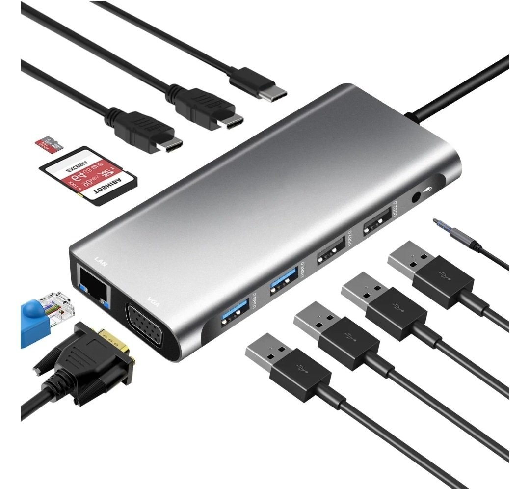 Convertisseur USB Type -C, plus RJ-45 et HDMI 5 In 1 12 en 1- Station d’accueil Pour MacBook