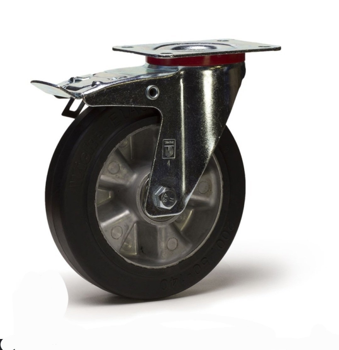 Roulette pivotante à frein diamètre 100 mm caoutchouc EASYROLL® NOIR roulement à billes - 350 Kg