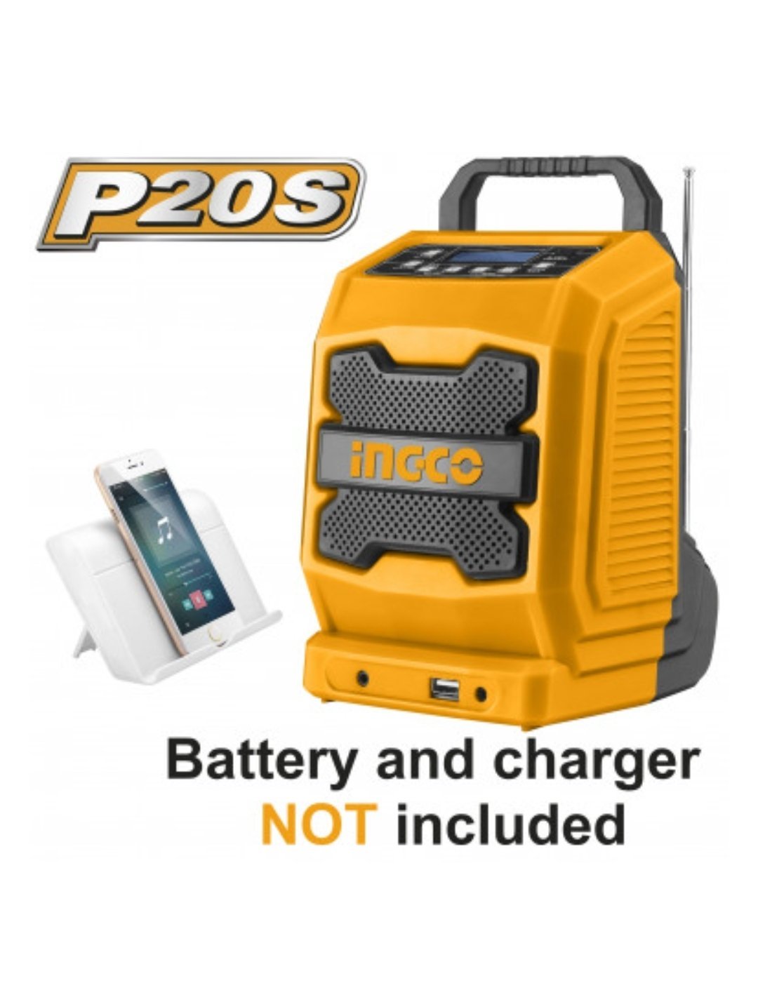 Radio de travail au lithium-ion Radio de chantier sans fil Ingco Lithium-Ion, modèle CJRLI2001