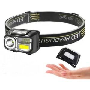 Lampe frontale 5 modes, lampe torche LED COB, lampe frontale étanche 2000 Lumens LED phare super lumineux avec capteur de mouvement, mains libres, puissant phare USB rechargeable