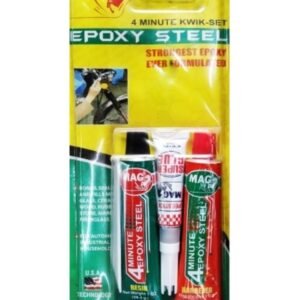 Colle époxy MAG Kwik-Set, colle époxy bicomposant couleur acier, conçue pour durcir en 4 minutes