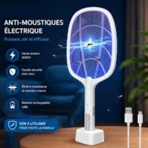 Raquette anti-moustique électrique est rechargeable via USB et dispose d'une lumière LED intégrée pour attirer les insectes.Rechargeable