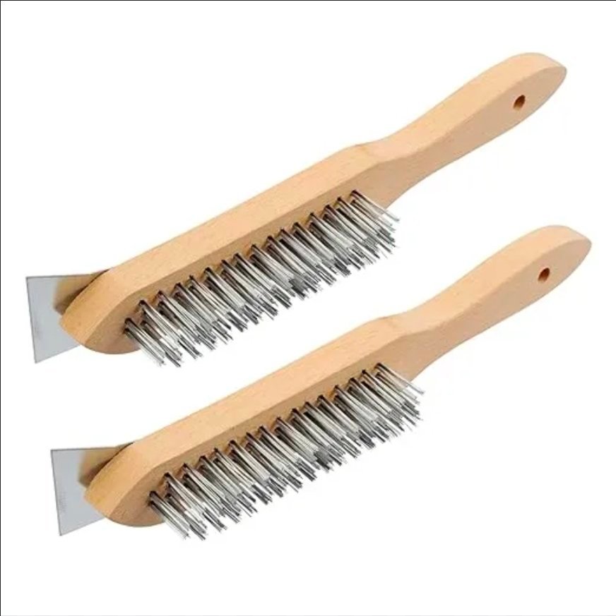 Brosse Métallique à Main pour Nettoyage et Détartrage Manche en Bois Acier Inoxydable Confort en Main , Cuisine et Entretien Domestique