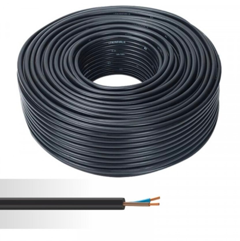 Câble électrique rigide U-1000 R2V 2X1,5mm² noir couronne de 100m