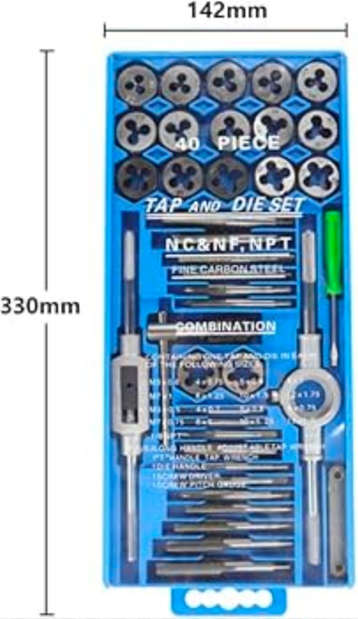 Jeu de tarauds et filières métriques durcis, filetage de vis, outils à main coniques, 40 pièces – Image 5