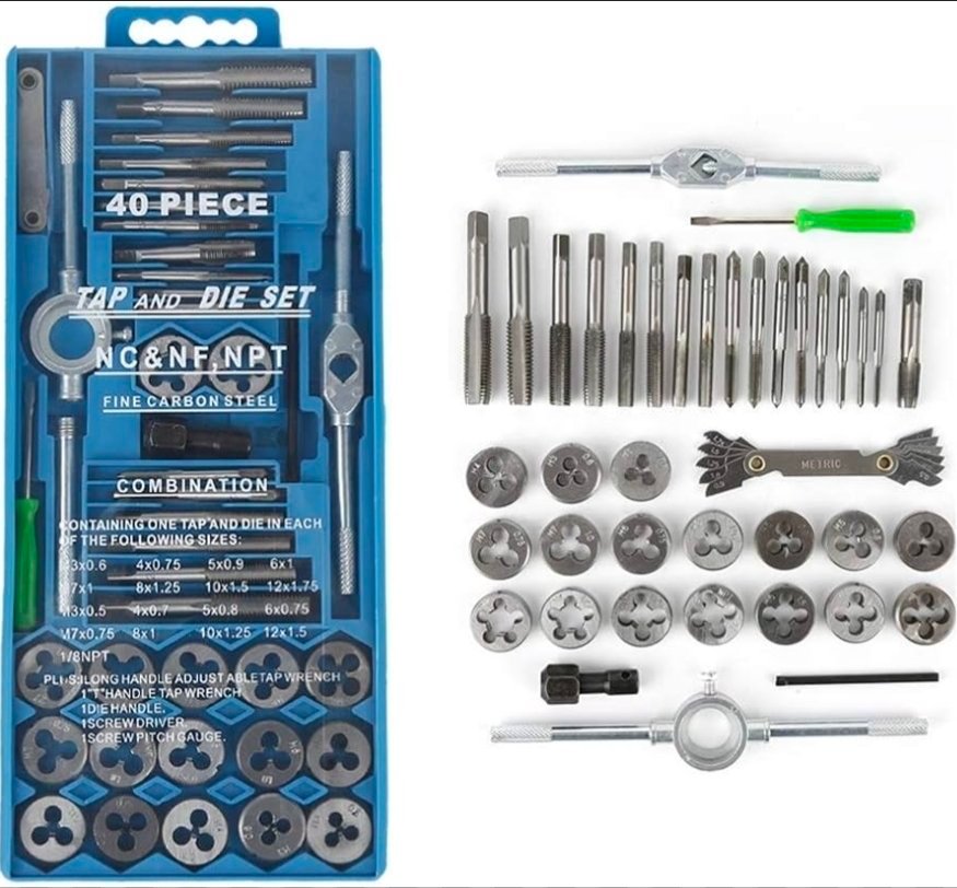 Jeu de tarauds et filières métriques durcis, filetage de vis, outils à main coniques, 40 pièces – Image 2