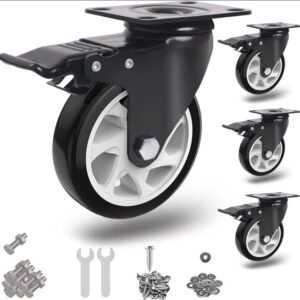 Roulette Pivotante avec Frein 125 mm, 4 Roulettes pour Meubles Roulettes Charge Lourde Roue Plaques Industrielles Transport, Max 900KG