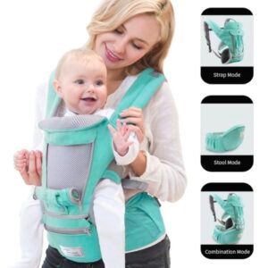 Porte-bébé  Multifonctionnel avec  Siège à Hanche,Porte Bébé Ergonomique Avant et Arrière Porte-bébé Echarpe de Portage Multiposition pour Bébés 0-18kg- 0 36 Mois(Bleu)