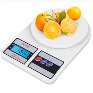 Balance de cuisine électronique
 est le modèle SF-400 un plateau de pesée circulaire blanc et un écran LCD numérique