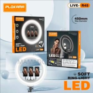 Anneau lumineux LED souple Plokama R45 45 cm - Rotation panoramique et inclinaison à 360°, conception antidérapante, télécommande sans fil, luminosité et température de couleur réglables, protection des yeux