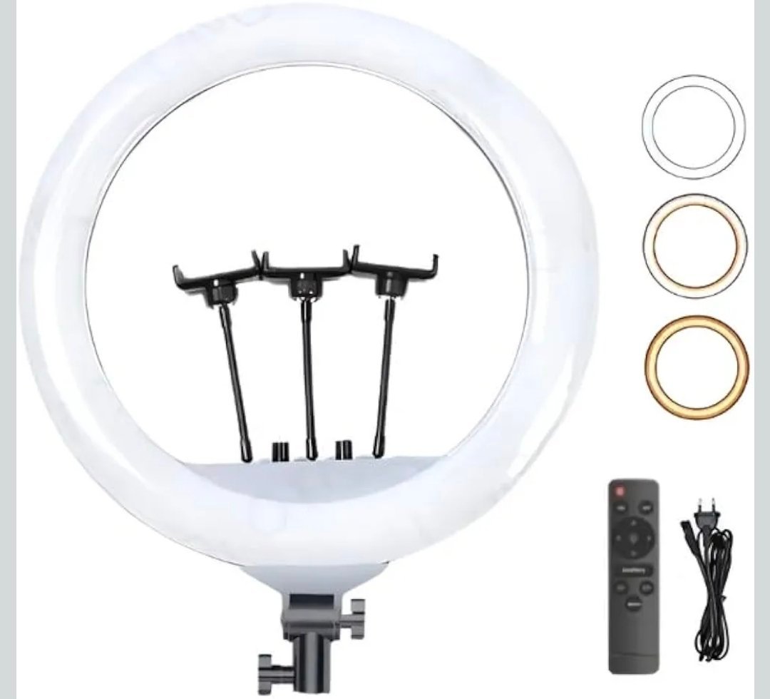 Anneau lumineux LED souple Plokama R45 45 cm - Rotation panoramique et inclinaison à 360°, conception antidérapante, télécommande sans fil, luminosité et température de couleur réglables, protection des yeux – Image 3