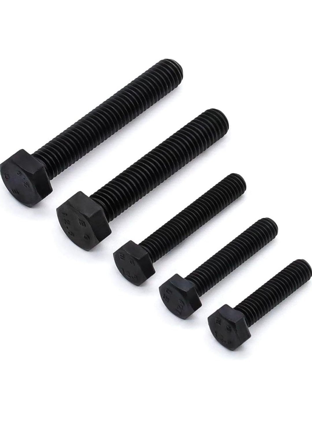 boulons hexagonaux noirs M12-1,75 x 70 mm, alliage d'acier de qualité 12,9, finition oxyde noir, filetage complet, filetage grossier UNC – Image 4
